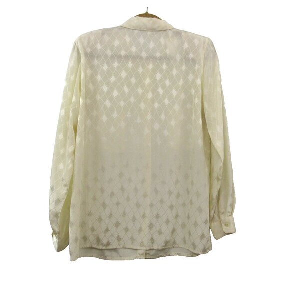 Vintage Richard Evans Womens Blouse Sz 14 Diamond Pattern Collar Cream Long Slve - Picture 2 of 5